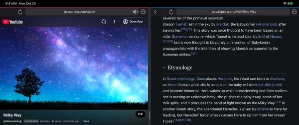 2mado showing a YouTube video and a Wikipedia article in two windows