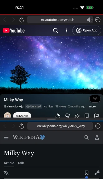 2mado showing a YouTube video and a Wikipedia article in two windows